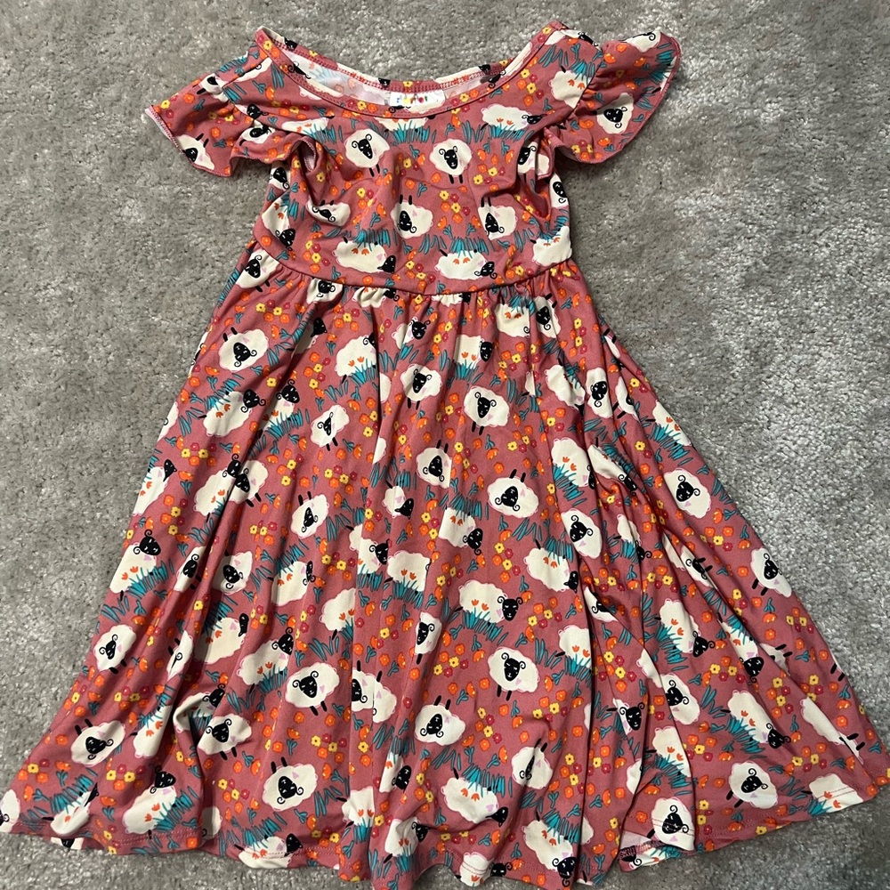 Dot Dot Smile Pink Sheep Print Casual Dress